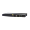 Cisco SG350-28P avec 28 ports Gigabit (GbE), 24 ports Gigabit Ethernet RJ45, 2 connecteurs SFP et 2 ports Gigabit Ethernet